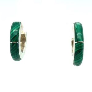 Sterling Silver Malachite Inlay Hoops 1"